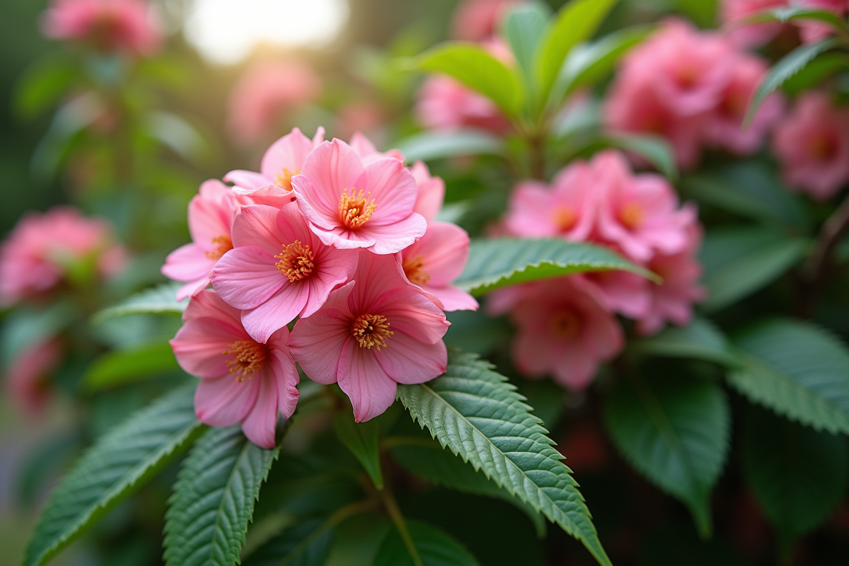 Arbuste de Kolkwitzia en fleurs dans un jardin paysager