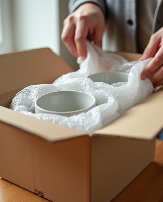 Préparer des tasses en porcelaine pour le déménagement