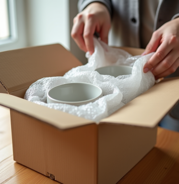 Préparer des tasses en porcelaine pour le déménagement