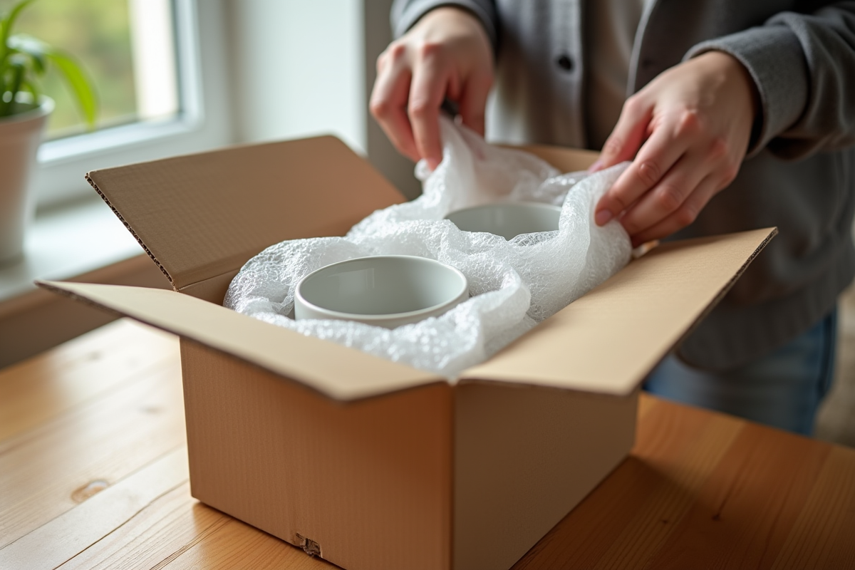 Préparer des tasses en porcelaine pour le déménagement