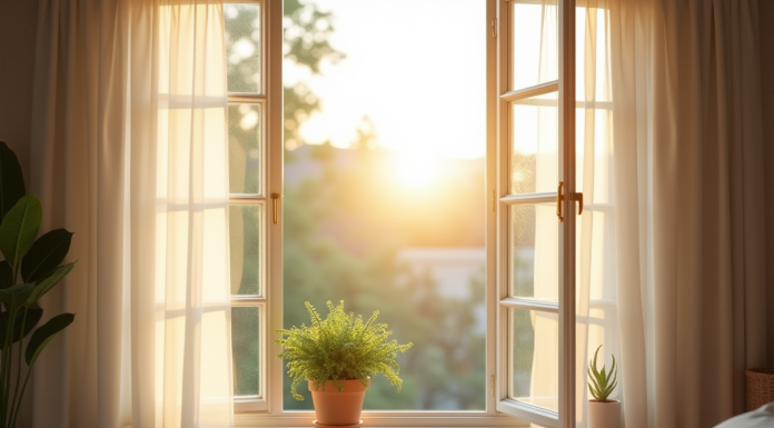 Fenêtre ouverte dans une chambre moderne avec lumière naturelle