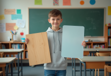 Matériaux opaques et translucides : comment bloquent-ils la lumière ? Jeune garçon en classe avec planche en bois et plastique