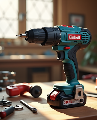 Perceuse sans fil Einhell sur un établi lumineux
