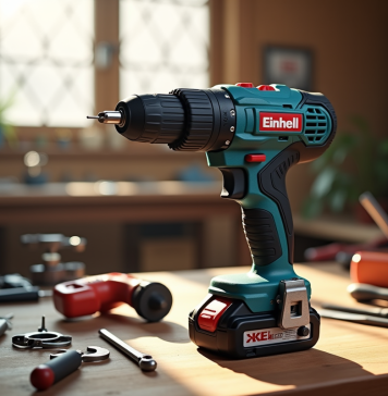 Perceuse sans fil Einhell sur un établi lumineux