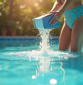Utilisation du bicarbonate de soude dans une piscine : nos astuces et conseils! Personne verse du bicarbonate dans une piscine extérieure