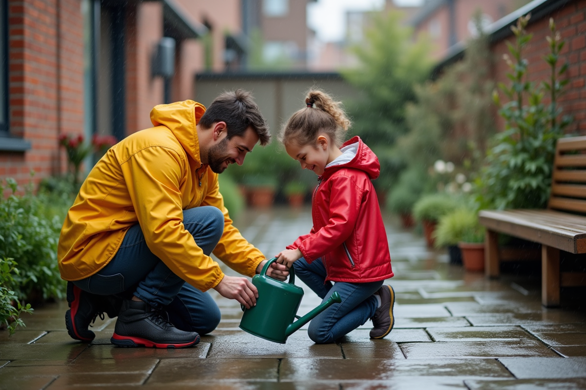 Père et fille recueillant l