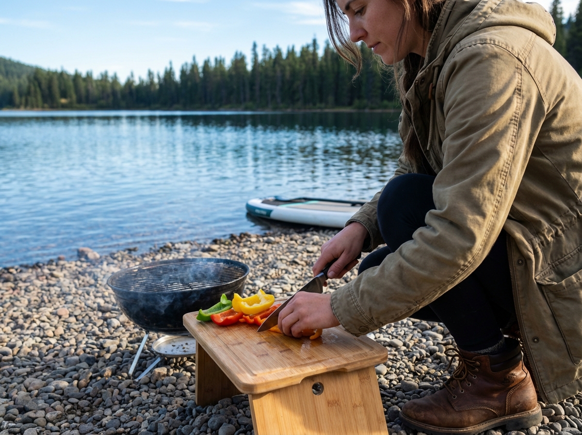 Jeune femme coupe des légumes près d