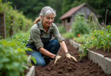 Enrichir le sol en permaculture : conseils pour une culture durable Femme en vêtements de travail dans un jardin bio en compostant