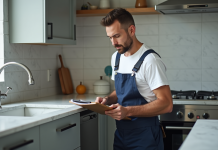 Vérifier plombier : conseils pour choisir professionnel fiable ! Plombier homme vérifiant un évier moderne dans une cuisine