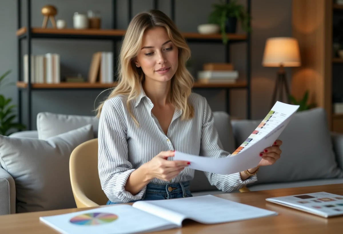 Femme examinant des échantillons de décoration intérieure
