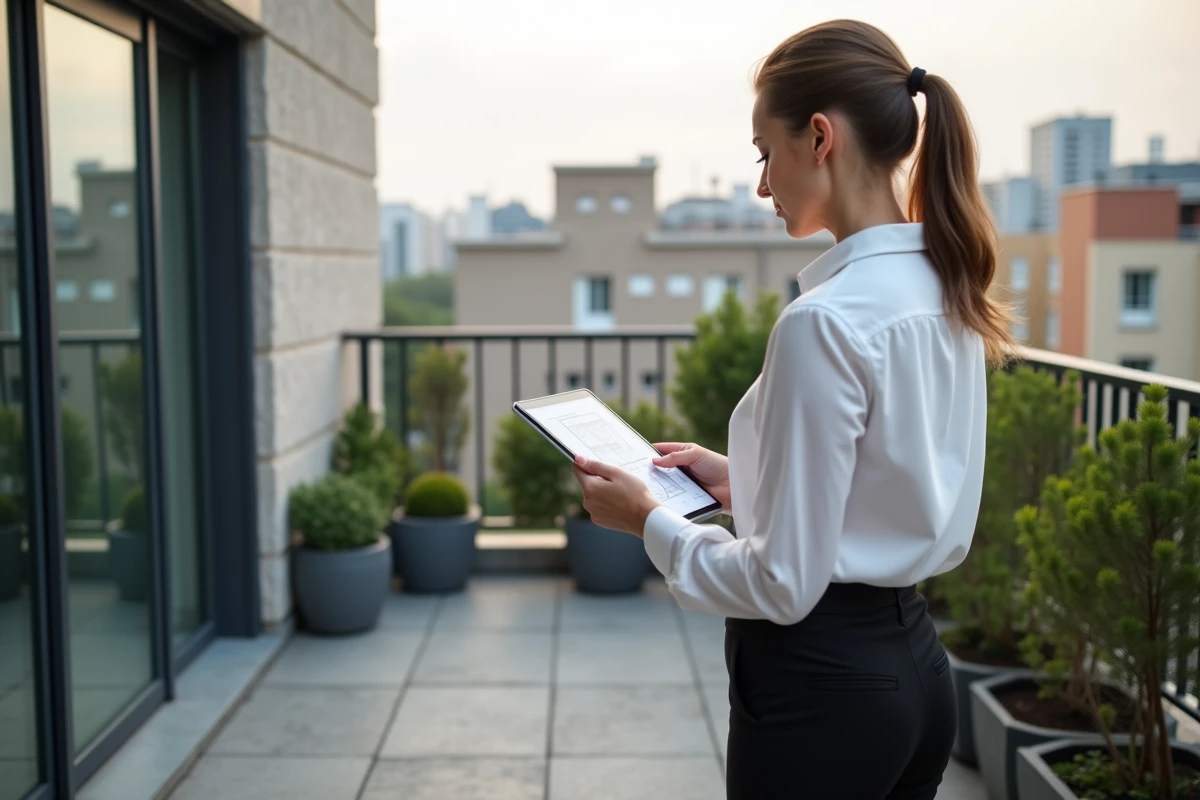 Femme calculant la surface d