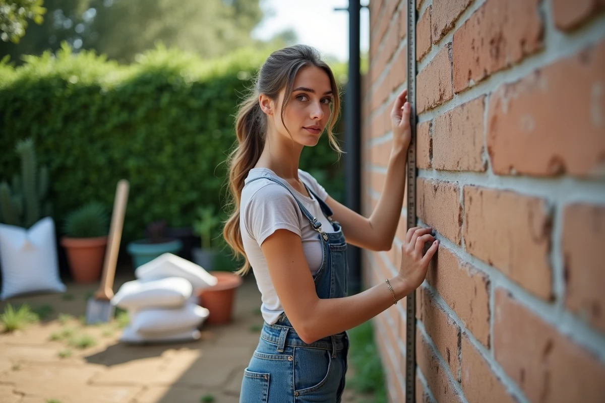 Jeune femme mesurant la hauteur d