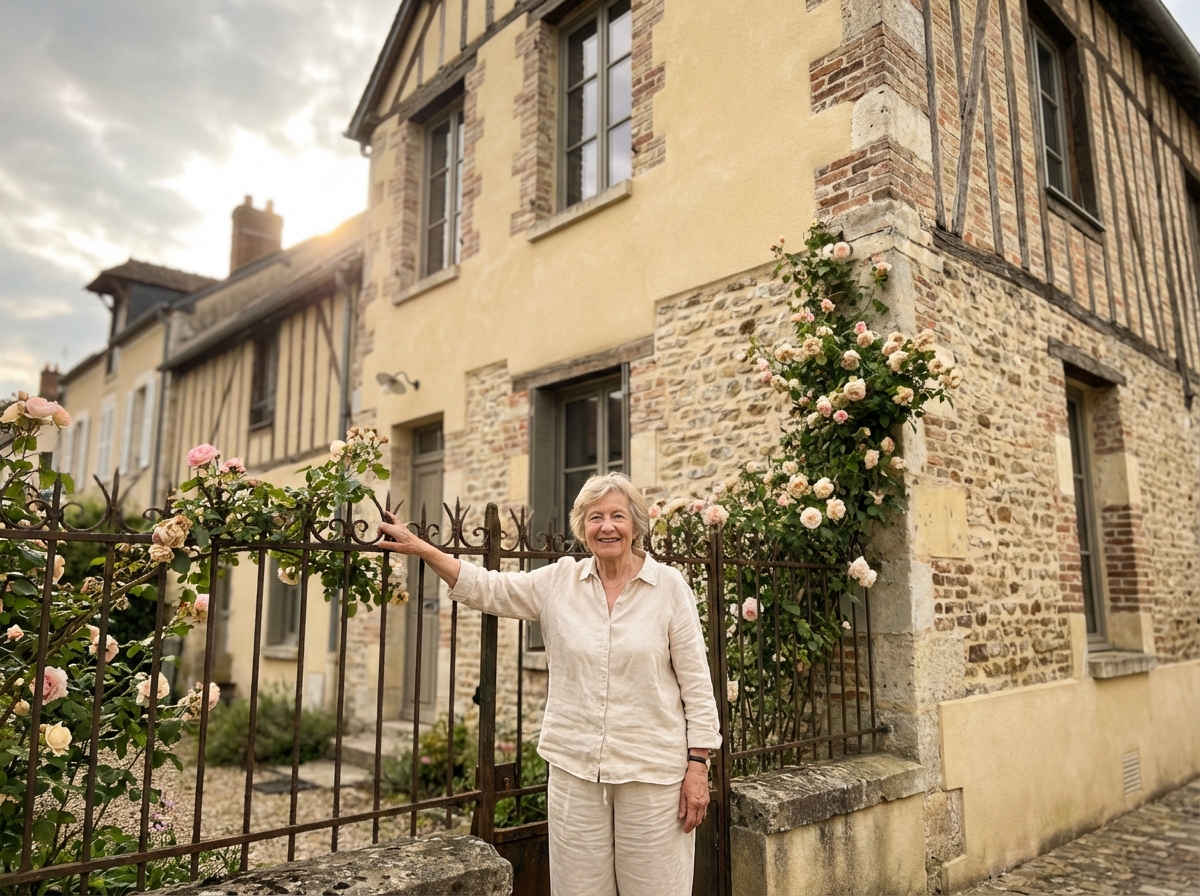 Femme souriante devant sa maison rénovée à Sézanne