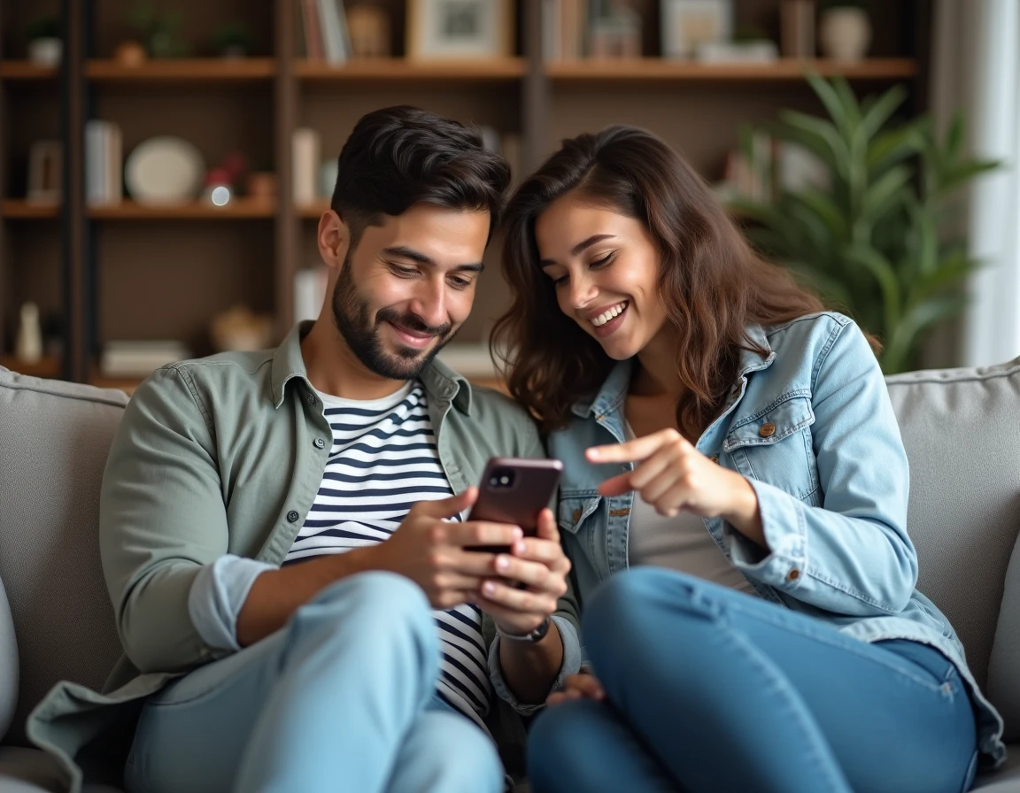 Couple consultant des retours d'expérience clients sur une application de services à domicile
