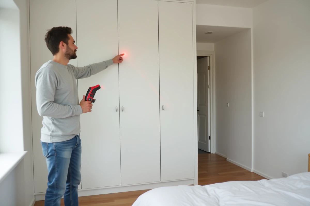 Mesure des dimensions d'une chambre standard dans un appartement neuf avec télémètre laser numérique