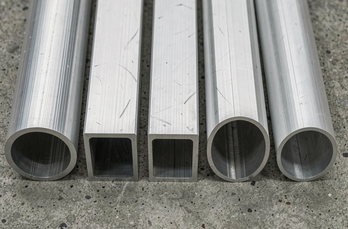 Comparaison de sections de tubes aluminium de différentes formes et épaisseurs sur béton