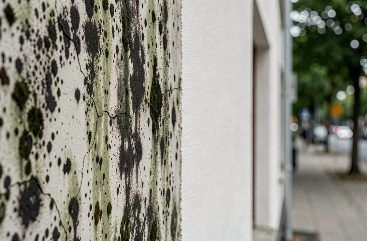 Détail de façade montrant le contraste entre une surface encrassée et une zone nettoyée, illustrant l'importance d'évaluer le prix au m2 du nettoyage de façade